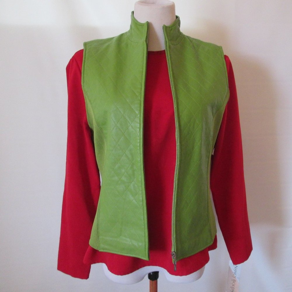 SHARON YOUNG GREEN LEATHER VEST SIZE MEDIUM.